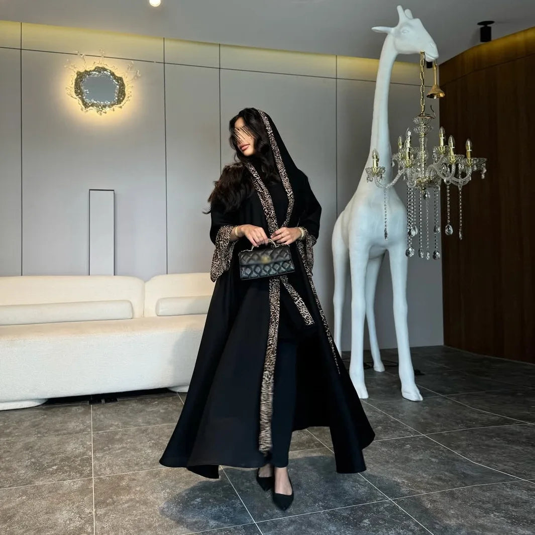Eid Women Muslim Abaya Leopard Cardigan with Scarf Dress 2025 Vestidos Largos Caftan Robe Jalabiya Ramadan Morocco Dubai Kaftan.