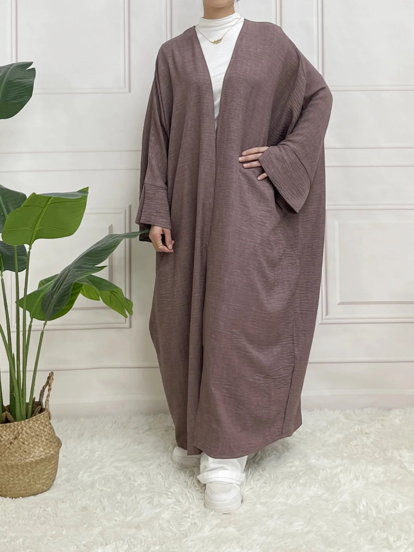 Split Sleeve Open Abaya Kimono Comfort Minimalist Muslim Outfit Islamic Clothing Modest Fashion Without Slip Dress.