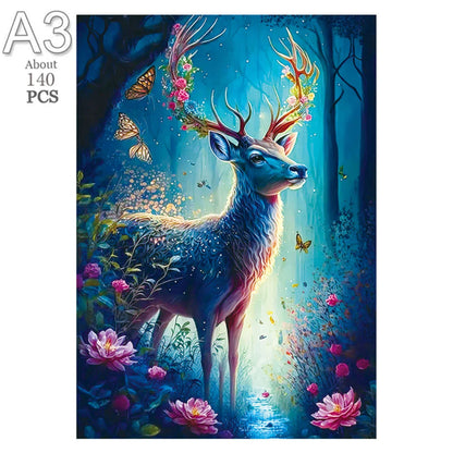 Deer in The Forest Wooden Puzzle Unique Shape Animal Puzzle Adult Relaxation Gift Exquisite Boxed Set with Decorative Artworks