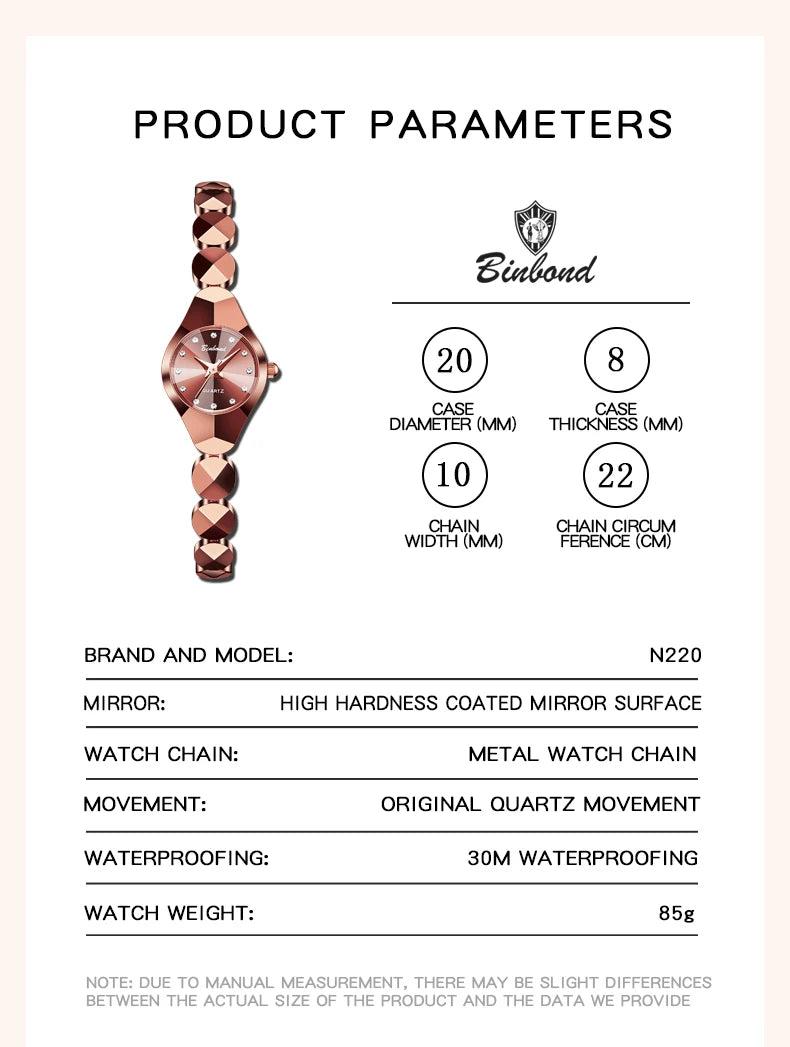 BINBOND Waterproof Watch Casual Fashion Quartz Watches Women Top Brand Luxury Stainless Steel Strap Elegant Business Women Watch.