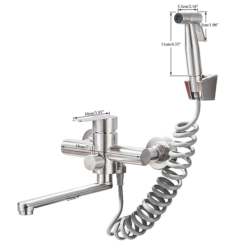 Kitchen Faucets Stainless Steel Wall Mounted Dual Hole Bathroom 360 Rotate Basin Faucet Cold Hot Water Mixer Taps With spray gun