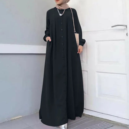 2025Spring Autumn Maxi Long Dress Women Muslim Long Sleeve Dress Loose Casual Dresses Vintage Hijab Islamic Clothing Caftan Robe.
