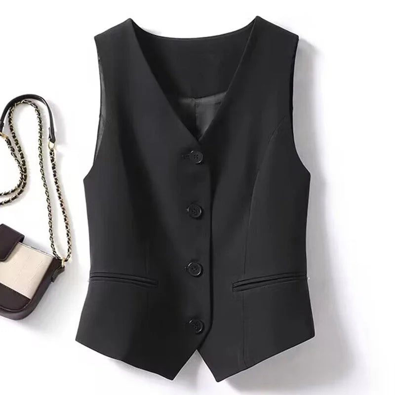Frühling Sommer Koreanische Mode Weste 2025, Neue Frauen Kurze Mode V-ausschnitt Ärmellose Casual Blazer Weste Mäntel Weibliche Tops