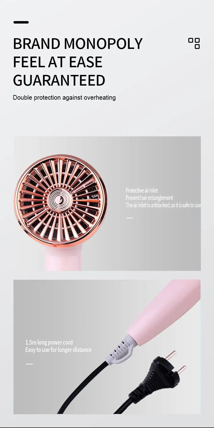 Kemei Portable Handle Compact Hair Dryer Foldable Low Noise Blower Dryer Hot Wind Long Life for Outdoor Travel 950W Student Use