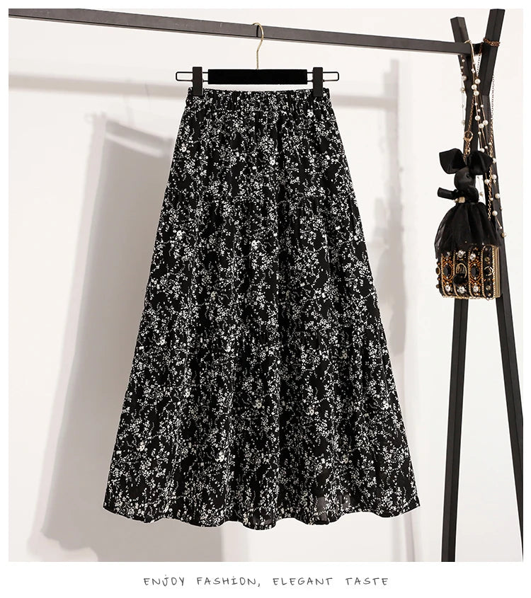 2025 Vintage Draped Elegant Chinese Style Women's Half-length Skirts Autumn Floral Pleated A- Line Skirt With Lining