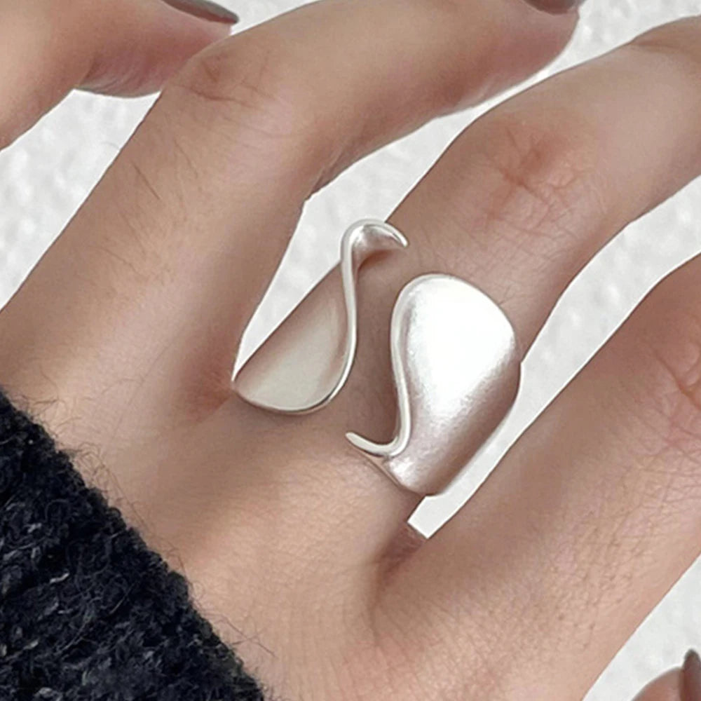 PANJBJ 925 Sterling Silver Geometry Crystal Ring For Women Ellipse Exaggerated Punk Water Drop Open Jewelry Gift Dropshipping.