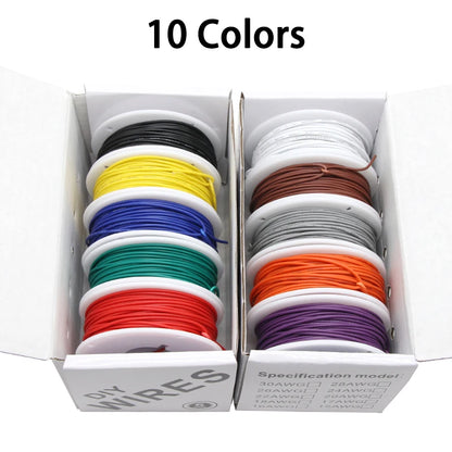 （5 Colors Mix Kit）UL1007 Wire PVC Insulation Tinned Copper Cable Stranded Electrical Line 30/28/26/24/22/20/18/16 AWG PCB Wire.