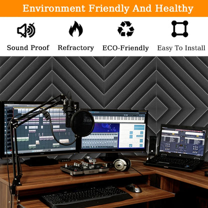 TOUO Acoustic Foam 6/12/12/48 Pcs Offices Acoustic Treatment Flame-Retardant High-Density Diamond Groove Soundproof Foam Panels