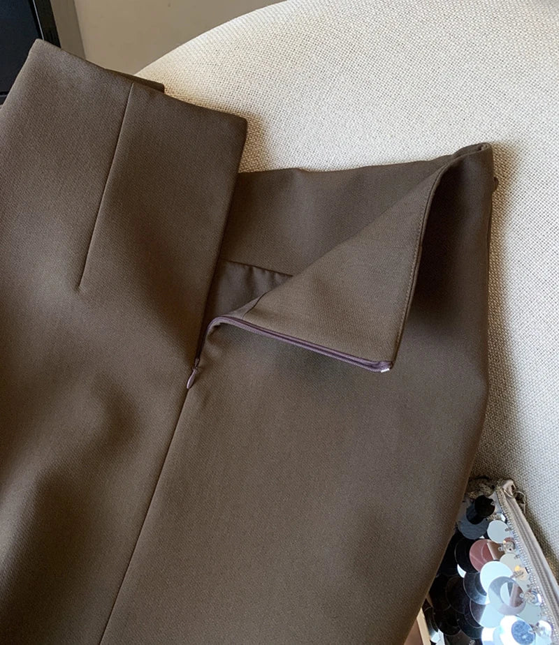 Elegant Slit Midi Skirt Women Fashion Black Bandage Split Suit Skirts  Office Ladies Korean Casual A Line Streetwear Skirt New.