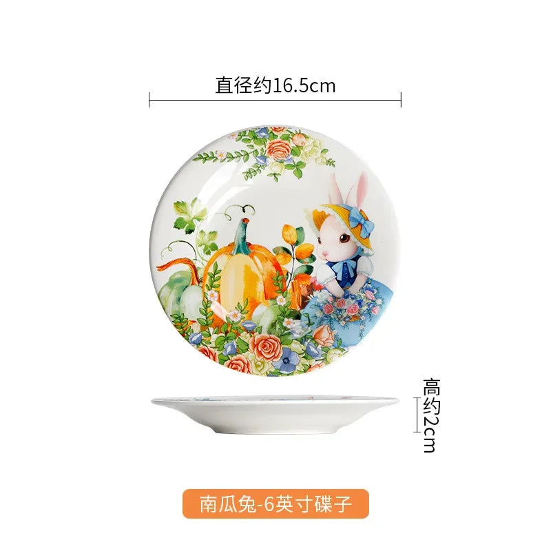 Creative Pumpkin Rabbit Pattern Tableware Garden Style Ceramic Plate Home Cute Dinner Plate Salad Bowl Kitchen Accessories.