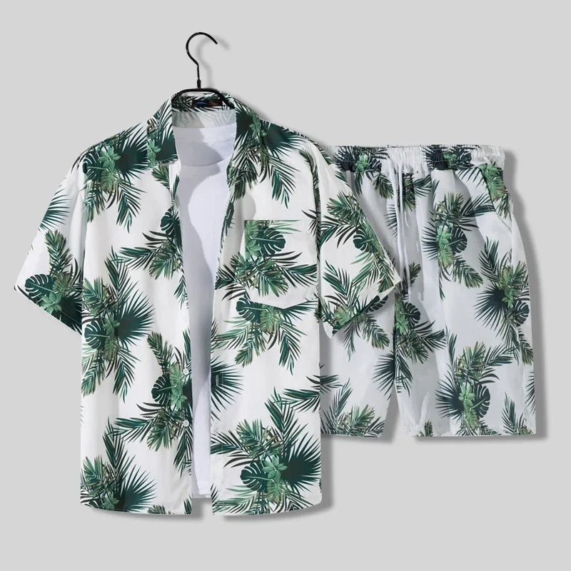Shopee Popular Men's Loose-fit Hawaiian Vacation Beach Shirt Shorts Set Summer Casual Comfortable Clothing.