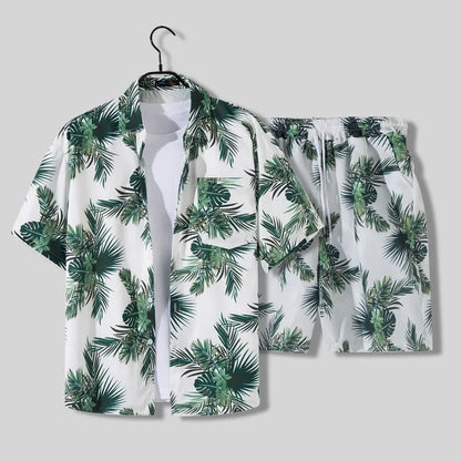 Shopee Popular Men's Loose-fit Hawaiian Vacation Beach Shirt Shorts Set Summer Casual Comfortable Clothing.