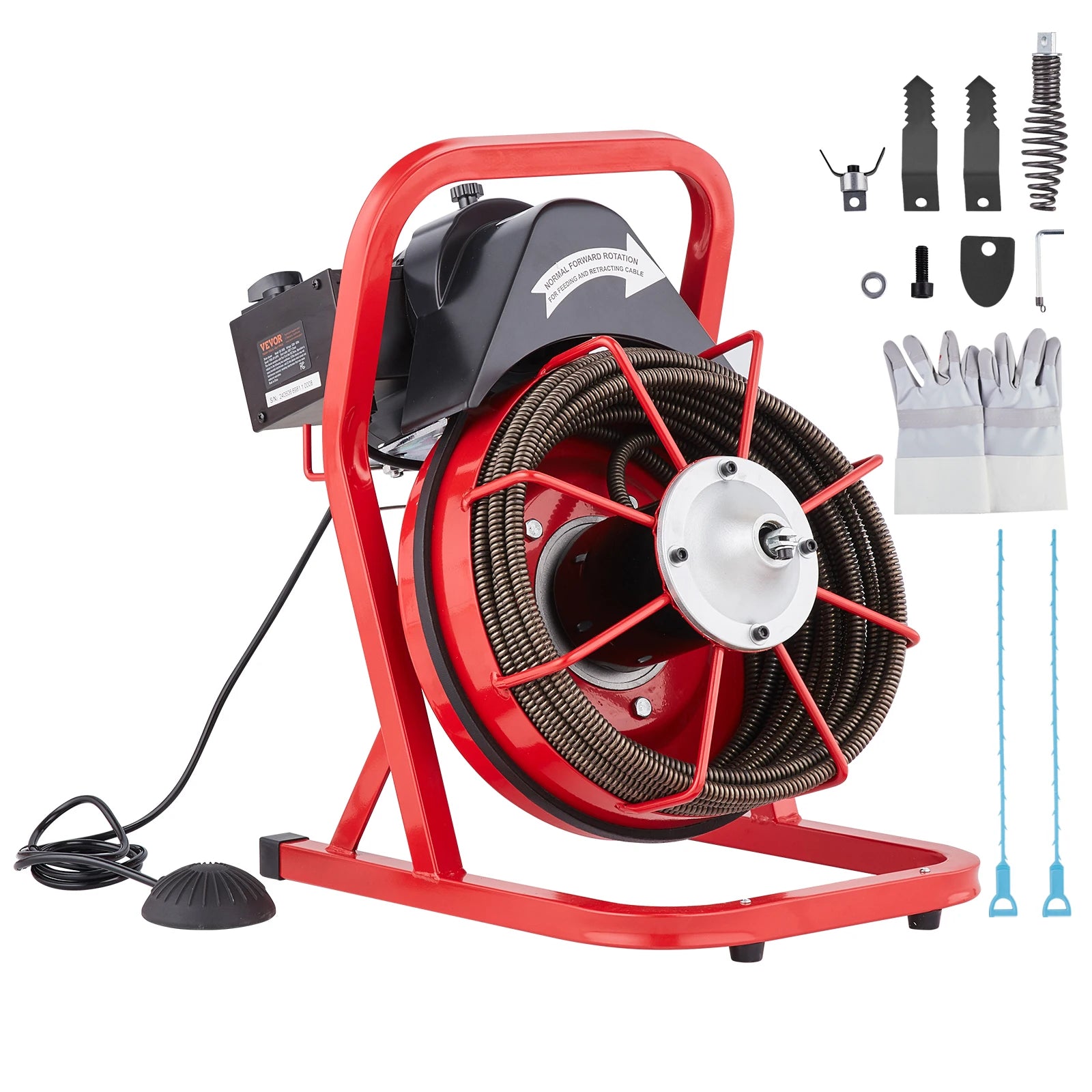 SucceBuy 50FT Drain Cleaner Machine Sewer Snake Auger Manual Feed 250W Electric Drain Cleaning Machine with Air-activated Foot.