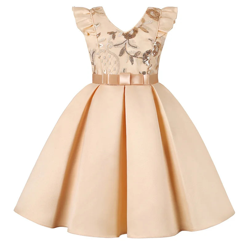 3-10 Y Pailletten Blumen Stickerei Mädchen Kleid Sommer Ärmellose Prinzessin Party Kleider Weihnachten Geburtstag Geschenk Kind Casual Kleidung