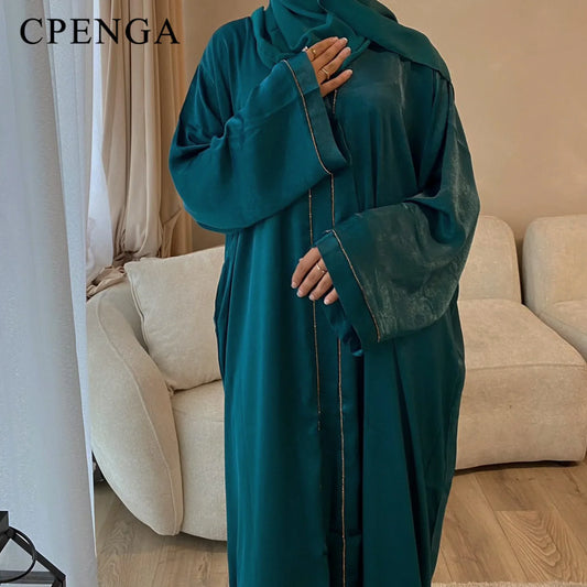 2024 Muslim Modest Cardigan for Women Eid Arab Abaya Dubai Dress Islamic Daily Long Sleeve Clothing Turkey Solid Color Coat Robe.