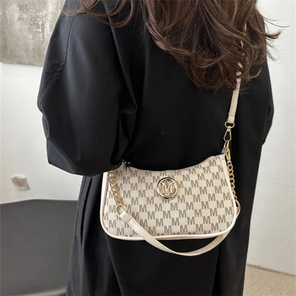 Vintage Style Handbag Crossbody Bag, Gold Letter 'M' Design Pu Leather Shoulder Messenger Bag, Synthetic Leather Tote Bag, Purse.