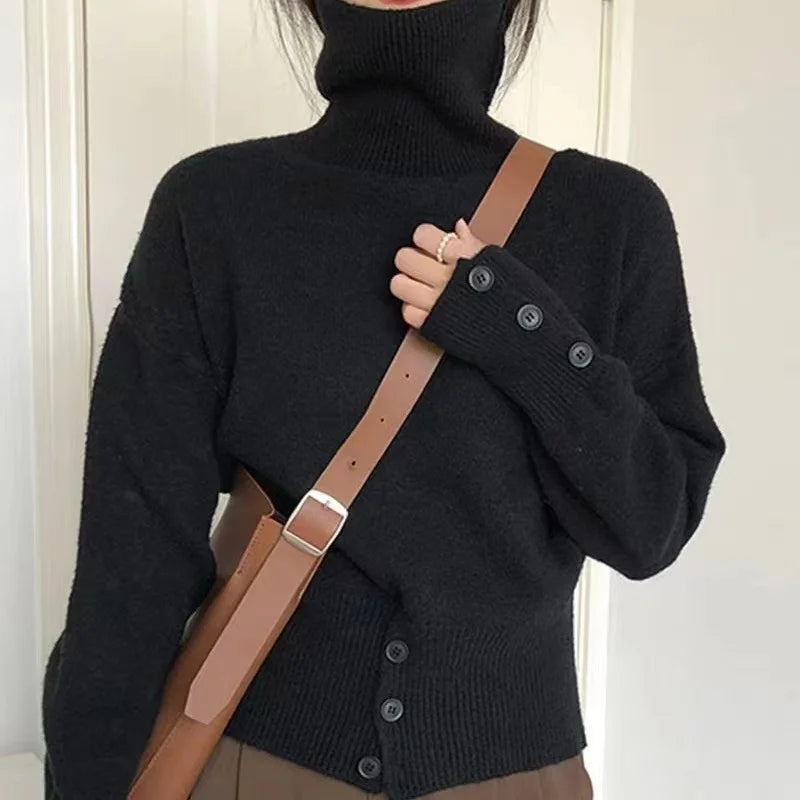 Turtleneck Pullover Sweater Women Knitted Shirts Autumn Winter Female Fashion Long Sleeve Elastic Casual Sweaters Tops Knitwear.