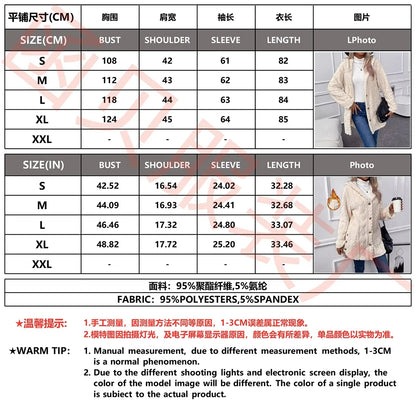 Women Cardigan Hoodie Jacket Autumn Winter Argyle Textured Pattern Hooded Irregular Hem Buttons Fleece Oversized Outerwear Coat