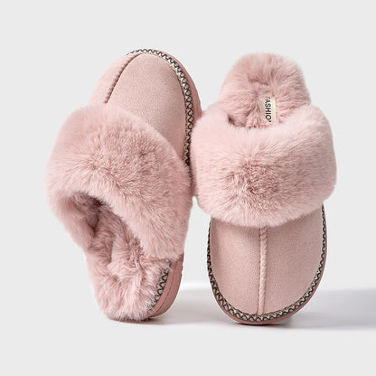 Litfun Women's Warm Fuzzy Slippers Winter New Fur Collar Indoor Plush Flat Slides Fluffy Women Cotton Shoes Furry House Slippers