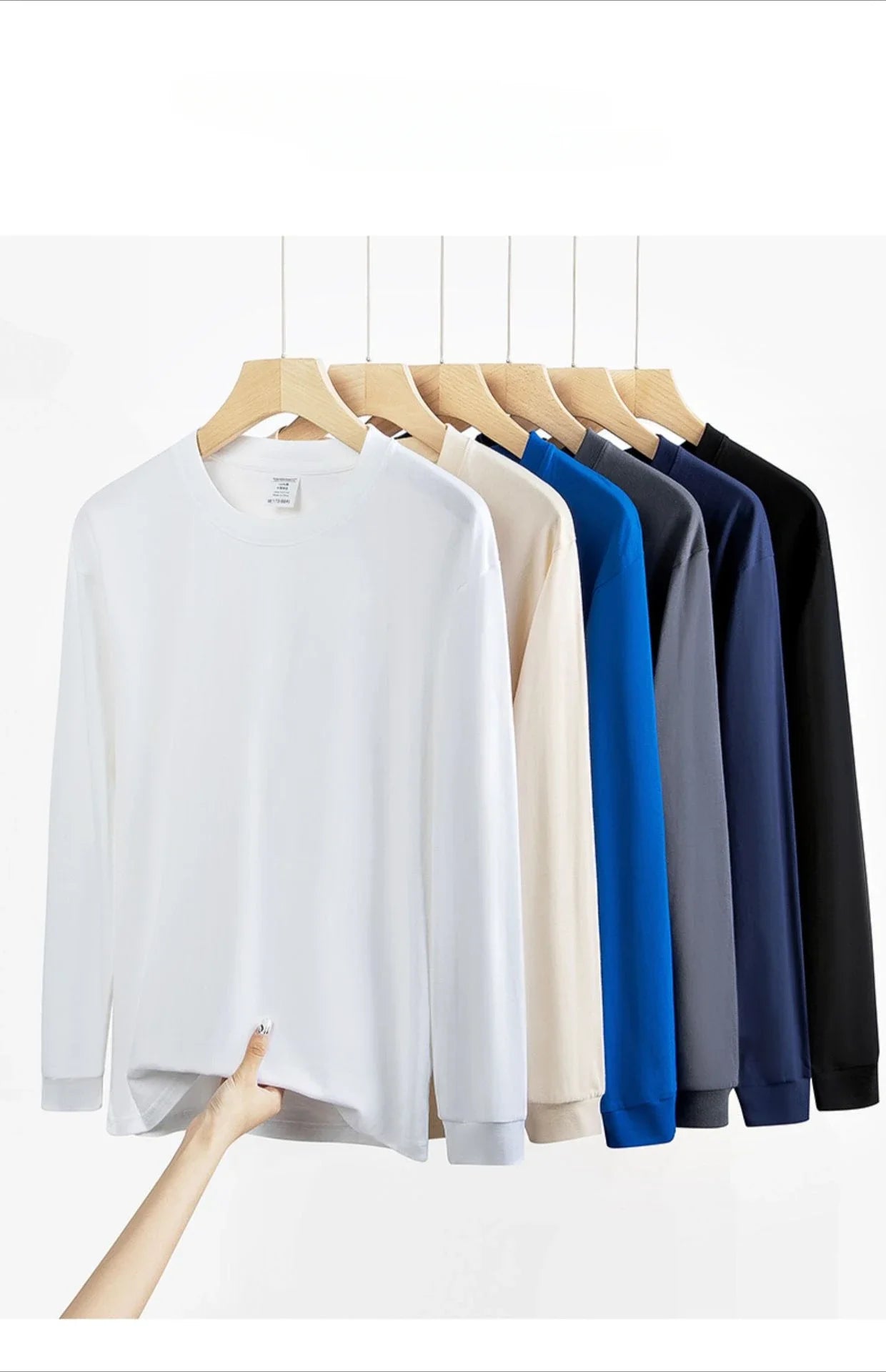 Spring Autumn 300g Heavy-duty Pure Cotton Long Sleeved  T-shirt FLoose White Top Thick Base Layer Underneath for Men and Women.