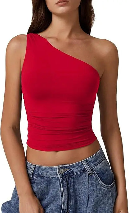 Womens One Shoulder Shirts Going Out Crop Tops Basic Sexy Slim Fit Y2K Tank Top Summer Fashion 2025.