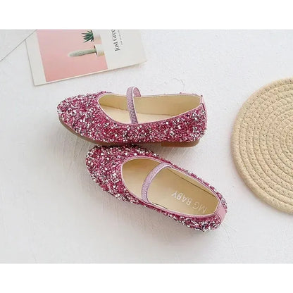 2025 Spring 1 to 12 years old girls dress shoes Beauty Pointed Toe Teen Girl Leather Shoes Bling Princess Wedding Shoes.