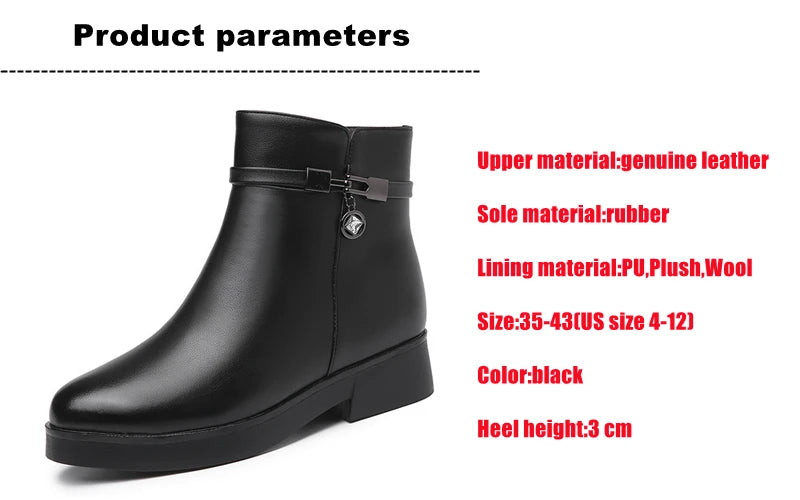 WOIZGIC Women Mother Female Ladies Genuine Leather Ankle Shoes Boots Platform Wool Plush Warm Fur Winter Zipper Plus Size 42 43.