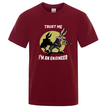 Trust Me Im An Engineer T Shirt For Men Pure Cotton Vintage T-Shirt Round Neck Engineering Tees Classic Man Clothes Oversized.
