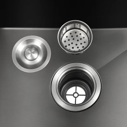 Großes schwarzes Abtropfgestell für die Küche, Küchenspüle aus Edelstahl mit Abtropffläche, Gemüse-Doppelbecken mit Seifenspender