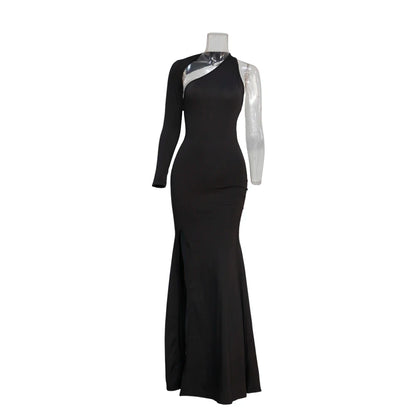 Frühling Herbst Longuette Langarm Elastic Force Single Sleeve Slim Long Damenkleid