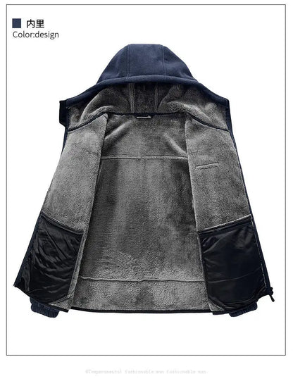 Men's Outdoor Sport Hooded Sweatshirt Jacket Warm Fleece Liner Windproof Softshell Inner Polar Fleece Coat with Zipper & Pockets.