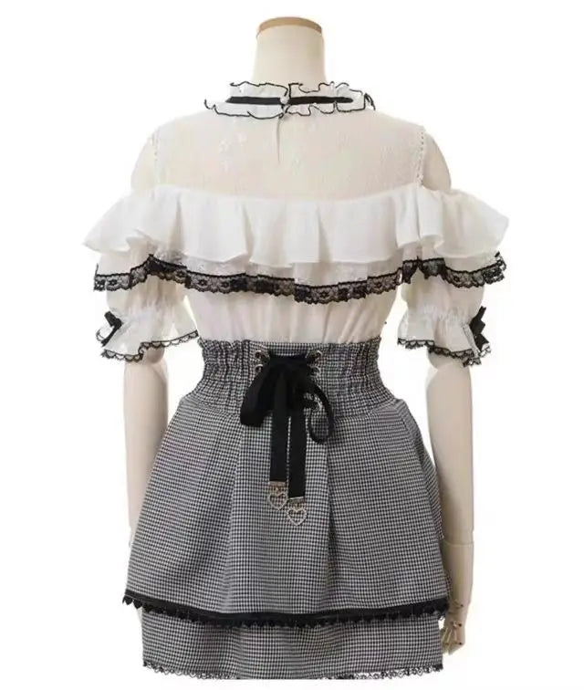 Sweet Lolita Jirai Kei High Waist Skort - Double Bow Buckle Short Skirt for Women Japanese Y2K Kawaii Fashion Summer Casual.