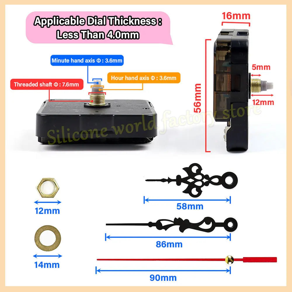 SW Uhr Mechanismus Stille Quarzwerk Set Maschine Wand Hände Stille Sweep Zweite Bewegung Mit Zeiger DIY Reparatur Teile Werkzeug