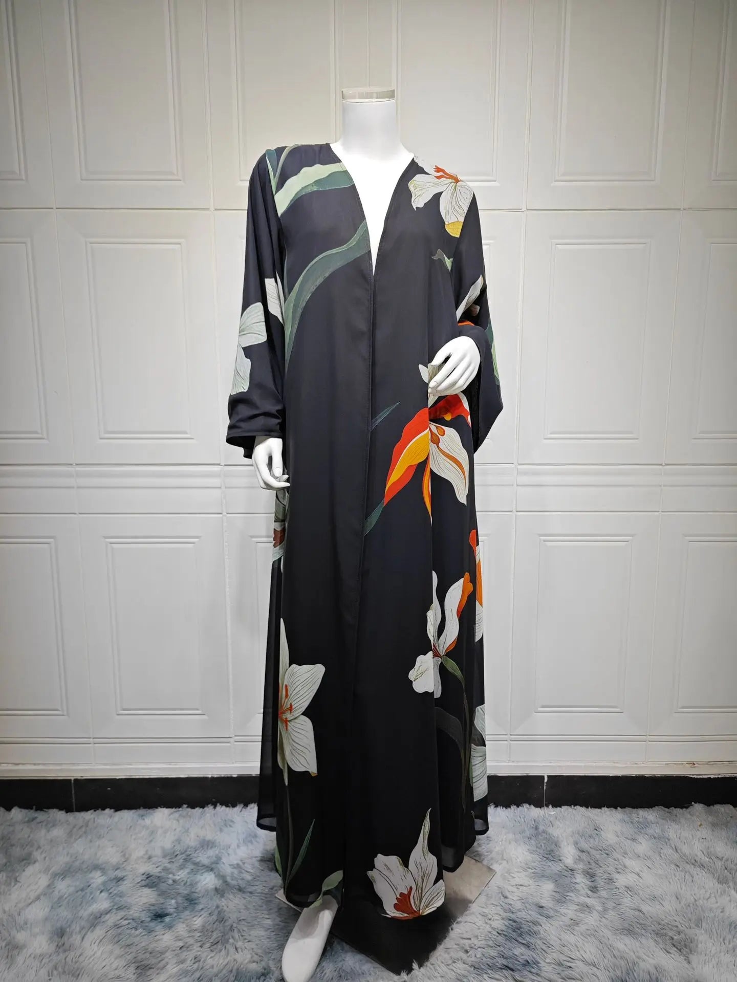Uni Dubai Fashion Floral Print Open Abaya Muslim Elegant Cardigan With Hijab Scarf 2025 Feminine Clothes.