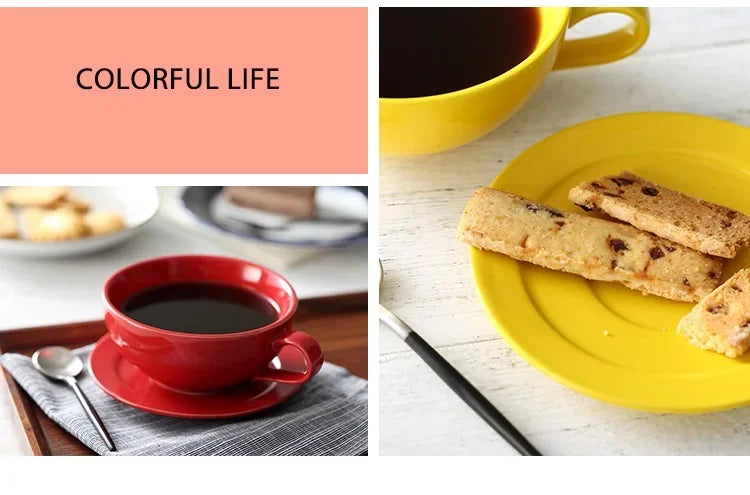 New Design Colourful Coffee Set Coffee Cup and Saucer Underglazed Low Procelain Cappuccino Latte Cup 250ml.