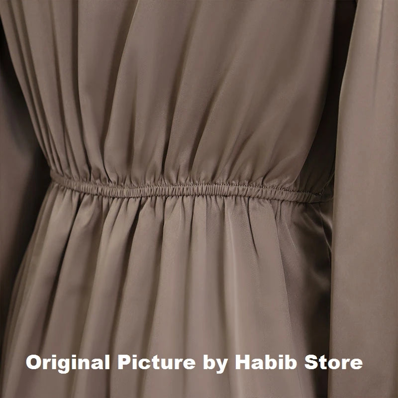 Frauen 2024 Neue Lange Kleid Elegante Rundhals Satin Langarm Büro Dame Midi Schlank Abend Party Kleider Sexy Kleid Chic robe.