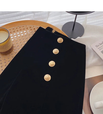 Velvet Black High Waist Slim Shorts Thicked Women's Winter New Korean Fashion Double-breasted Wide Leg Short Pants.
