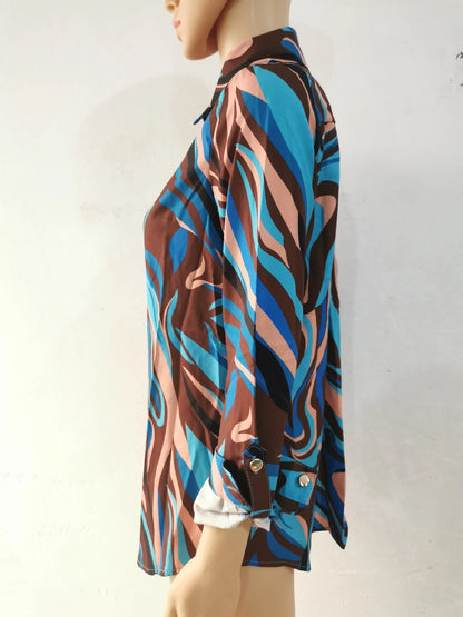 Blue Women's Long-sleeved Shirt, Single-breasted Collar Commuter Shirts, White and Black Slim-fit Top