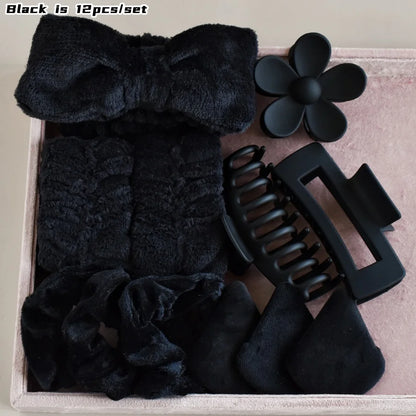 12PCS/SET Ladies multi-color Autumn and winter plush hair accessories set Daily SPA makeup face ultra-practical toiletry set Lad.