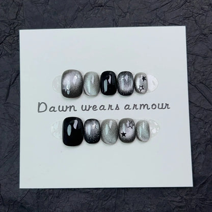 10Pcs Short Handmade Cat Eye Press on Nails Rose Ballet Wearable Rhinestones False Nails Glitter Decoration Manicure Nail Tips.