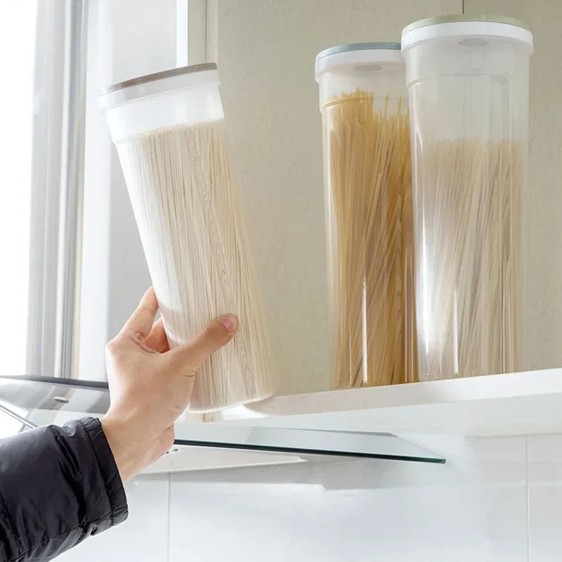 Transparent Plastic Kitchen Noodle Storage Container Sealable Jar Grain Storage Box Home Use Food Preservation Tin Canister.