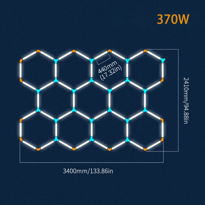 Hexagon LED lighting Ceiling Light Honeycomb Tube for BarberShop Car Garage Workshop Auto Body Repair LED Light 6500K.