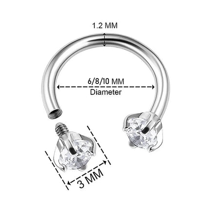 2Pcs 6/8/10mm Stainless Steel Zircon Piercings Earrings Horseshoe Ring Piercing Nose Ear Belly Rings Body Jewelry For Women/Men.