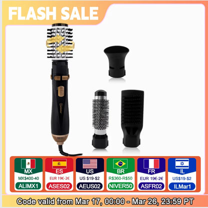 Hatteker Hot Air Brush 4-Head Replaceable Hair Dryer Strong Wind Electric Straightener Roller Curler Comb Blower Styling Tool.