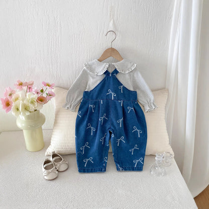 Baby Kleidung Herbst Neue Set, Kinder Koreanische Denim Overalls Zwei-stück Set, Ein Jahr Altes Baby Herbst Outfit.