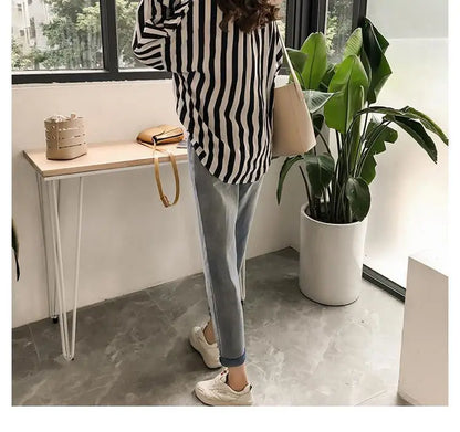 1pcs Woman Spring Autumn Stripe Shirts Lady Casual Long Sleeve Turn-down Collar Loose Shirt Female Chiffon Temperament Tops.