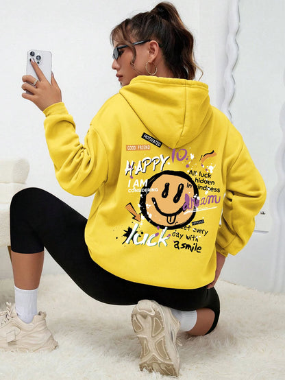 Interesting Graffiti Printing Women Hoodie Fashion Street Hoody Casual Versatile Sweatshirt Autumn Fleece S-Xxl Female Clothing