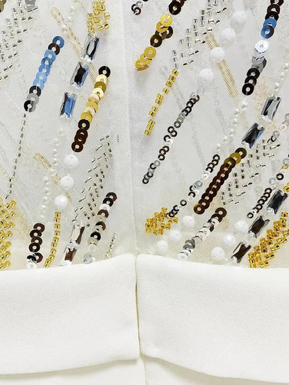 HIGH STREET Newest 2024 Designer Runway Fashion Women's Mesh Splicing Sequin Diamonds Beaded Jumpsuit.