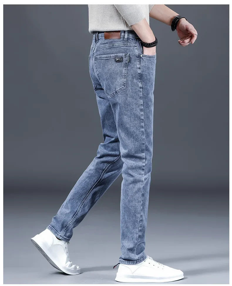 Loose Casual Jeans for Men Mid-aged Thick Winter Long Pants Business Style Straight Leg Spring Autumn Korean Version