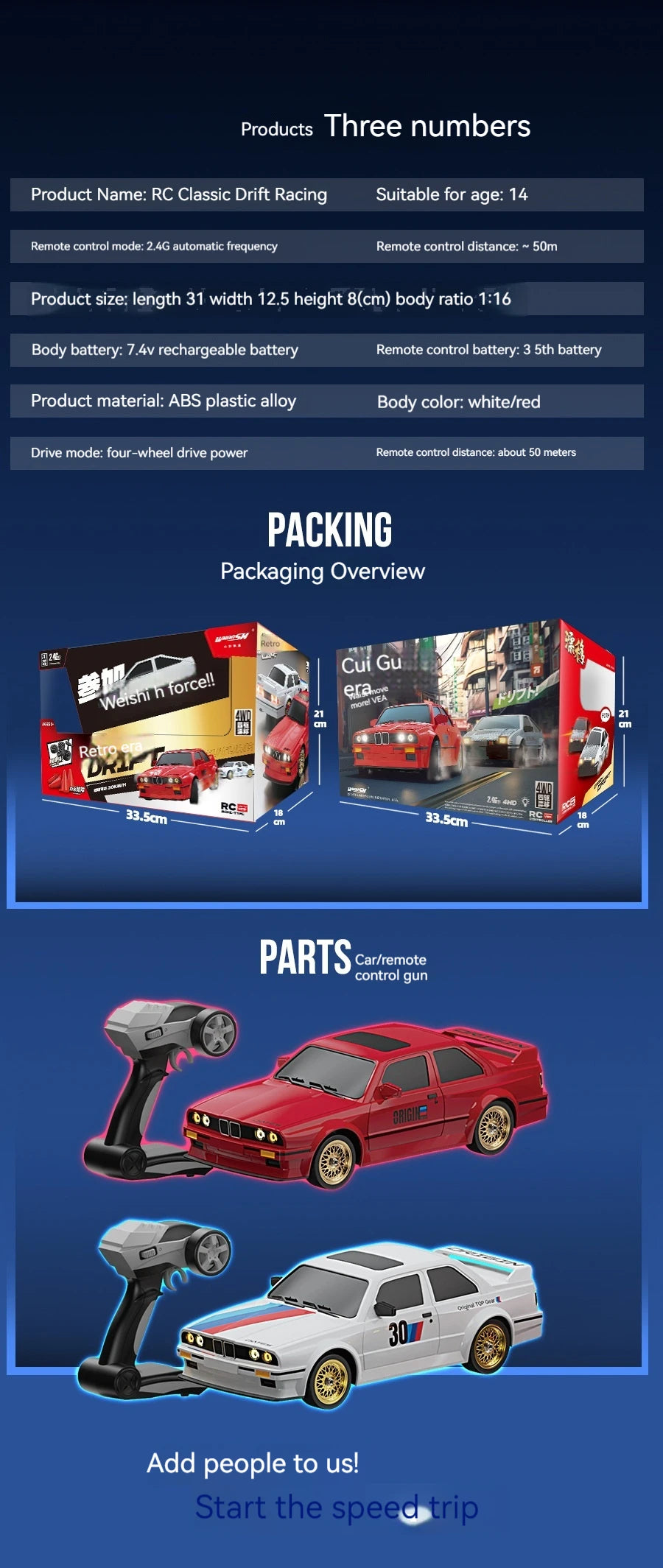 New Rc Car Four-Wheel Drive 1:16 Retro E30 Sports Car Remote Control Car 4wd 30km/H High Speed Drift Car 2.4g Cvt Rc Car Toy Boy.